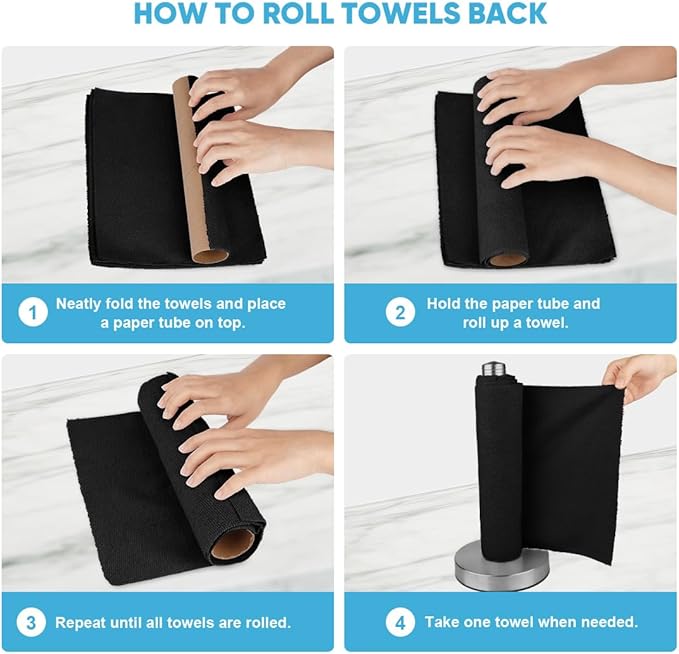 AIDEA Microfiber Cleaning Cloth Roll, 50PK, Black Microfiber Towels for Cars, Reusable Paper Towels Tear Away Cloth, Shop Rags, Lint Free Cleaning Rags for House, Kitchen, Window, 11.5"×11.5"