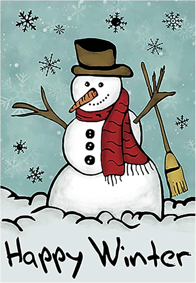 Morigins Happy Snowman Primitive Winter Yard Flag Double Sided Decorative Let it Snow Garden Flag 12.5x18 Inch