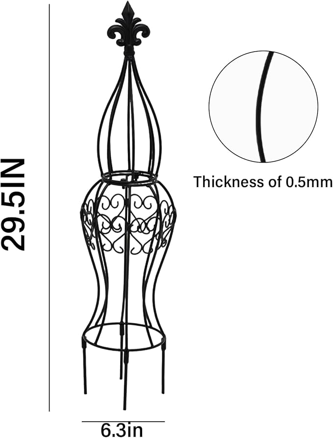 Obelisk Metal Garden Trellis for Climbing Plants - 29.5 in by 6.3 in Durable Iron Structure, Easy Assembly, Perfect for Potted Vines & Roses - Modern Vertical Gardening Support