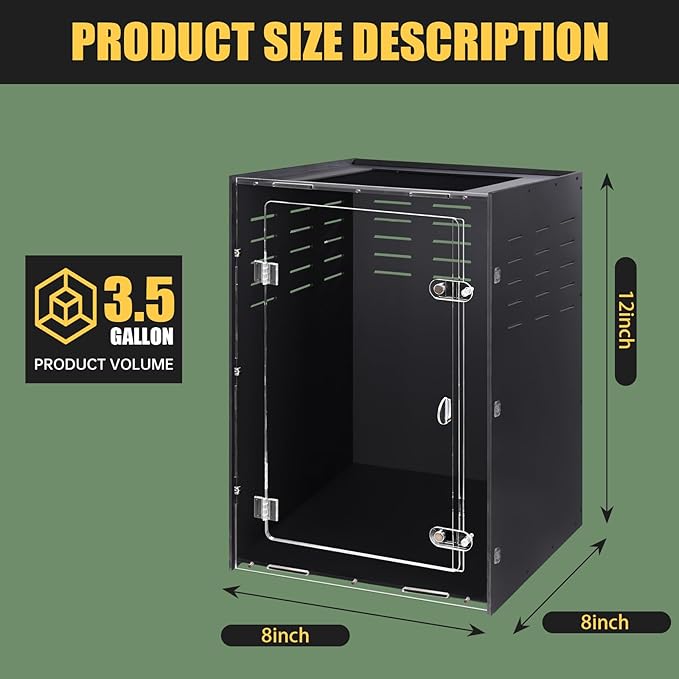 maiyuolg Reptile Tank 8x8x12 Terrarium – PVC Reptile Enclosure, Lizard Tank, Crested Gecko Tank for Small Reptiles & Invertebrates