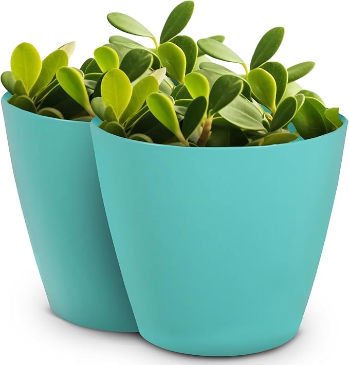 Headwind Charlevoix Planters– 12" 2 Pack Plastic Plant Pot in Surf Light Blue, Indoor & Outdoor Pots for Plants with Drillable Drainage Hole, Decorative Plant Pot, Flower Pots Outdoor for Garden