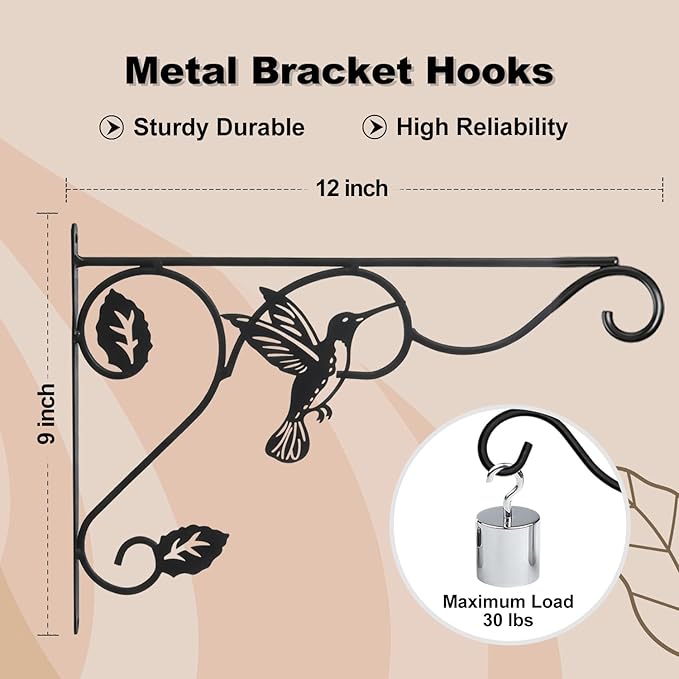 Aftermat 2 Packs Plant Hooks for Hanging, 12 Inch Indoor/Outdoor Metal Wall Black Hangers, Sturdy Plant Bracket for Planters, Wind Chimes, Lanterns, Bird Feeders, Garden, Home, Patio Decor