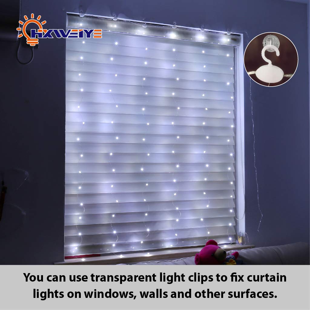 HXWEIYE Short Curtain Lights, 3.3x5FT 96LED, Battery Powered, Timer