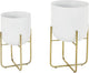 Deco 79 Metal Indoor Outdoor Planter Large Planter Pot with Removable Gold Stand, Set of 2 Planters 16", 13"H, White