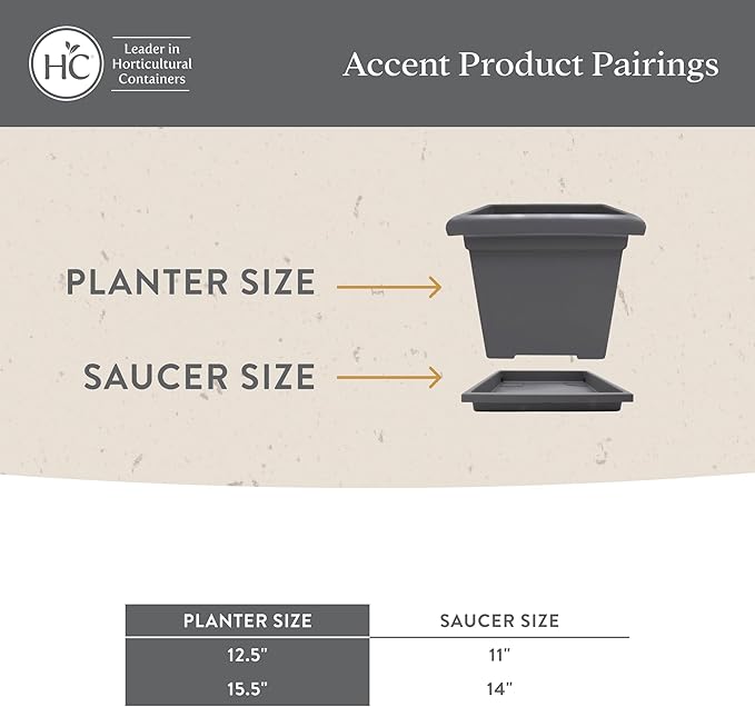 The HC Companies Accent Square Plant Pot w/Drainage - Classic Planters for Outdoor Plants & Indoor Plants - Lightweight & UV-Resistant Square Planter Box (15.5”, Black, Pack of 1)