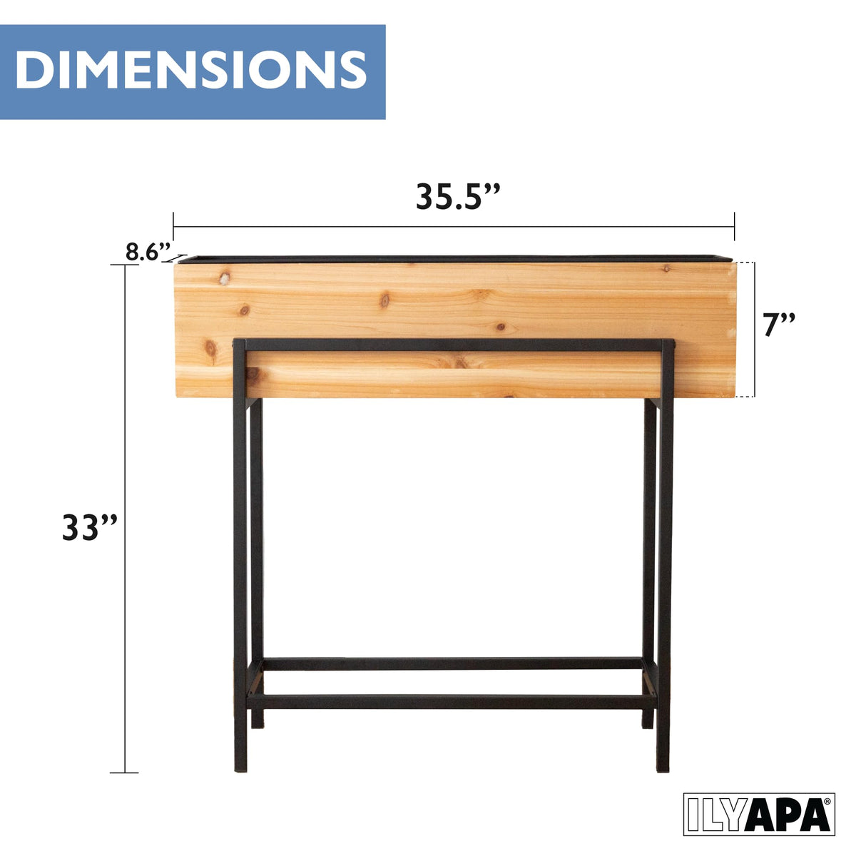 Ilyapa Raised Garden Bed with Legs, 33 x 35.5 x 7 Inch - Metal & Wood