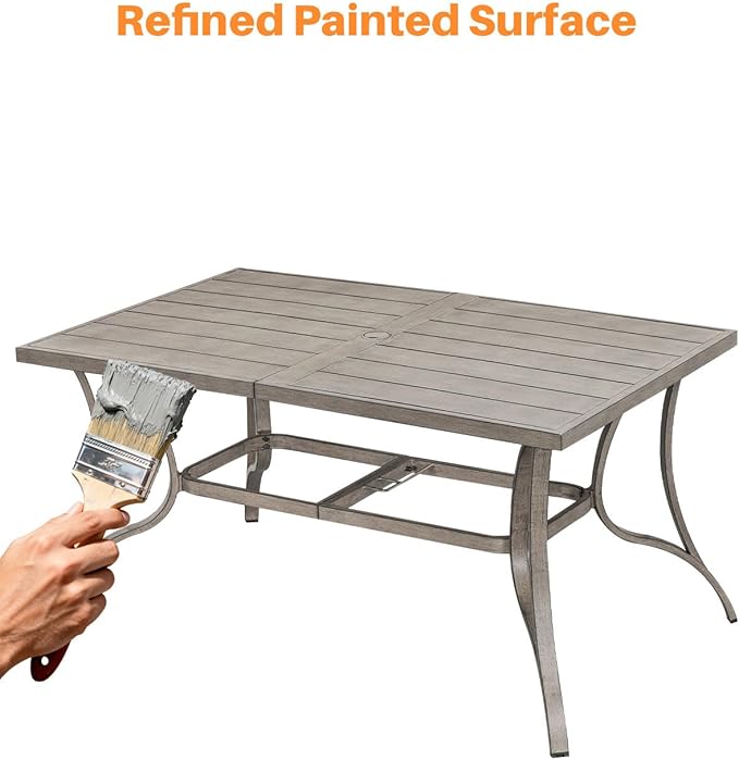 Patio Dining Table for 6, All Weather Outdoor Dining Table with Umbrella Hole, 59.8" x 35.8" Rectangle Patio Table, 6 Person Aluminum Outdoor Patio Table for Deck, Garden Poolside, Limed Oak