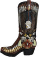 Ebros Gift Rustic Country Western Wild West Bald Eagle with Open Wings Clutching Crossed Revolver Guns and Pentagram Star Faux Tooled Leather Cowboy Boot Decorative Flower Vase Or Planter Figurine