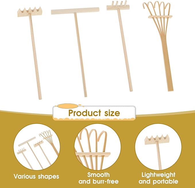 4 Pack Miniature Tabletop Rock Sand Zen Garden Accessories, Mini Zen Garden Rake Tools, Zen Sand Garden Rake Set, Small Rakes for Garden Beds, Mini Sand Stamp Rakes for Home Gift Garden Decor