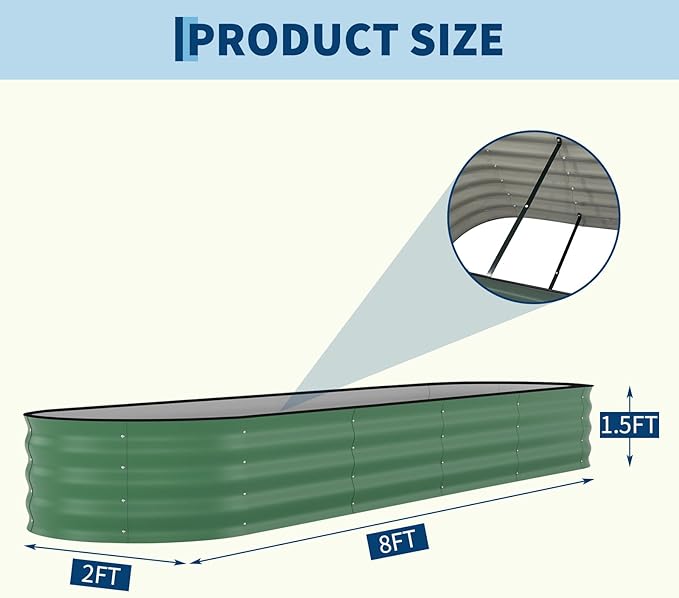 2 Pack Galvanized Raised Garden Beds - 8x2x2ft Planter Box for Vegetables, Flowers, Rust-Resistant Garden Box, Easy Assembly Raised Beds, Durable Planters for Outdoor Plants, Green