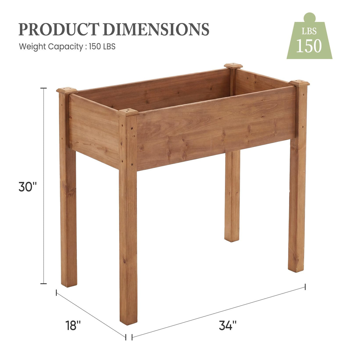 DUMOS 34x18x30 Inch Raised Garden Bed, Elevated Wood Planter Box with Legs
