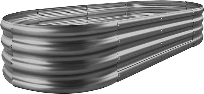 Land Guard 6×3×1 ft Galvanized Raised Garden Bed Kit， Raised Garden Boxes Outdoor, Oval Metal Raised Garden Beds for Vegetables, Flowers, Herbs（Grey）……