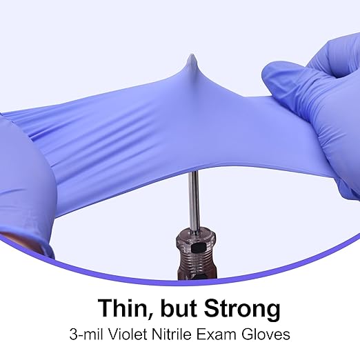 Disposable Nitrile Exam Gloves, 3mil, Small, Box of 100, Violet Nitrile Gloves Disposable Latex Free for Medical, Cleaning, Cooking & Esthetician, Food-Safe, Powder-Free, Purple