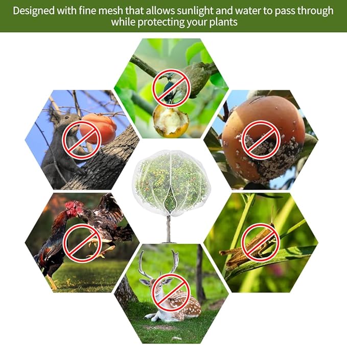 2Pcs 8x8ft Fruit Tree Covers with Zipper and Drawstring, Durable Garden Mesh Net to Protect Fruit Trees, Apple, Cherry, Peach Trees – Reusable, Lightweight