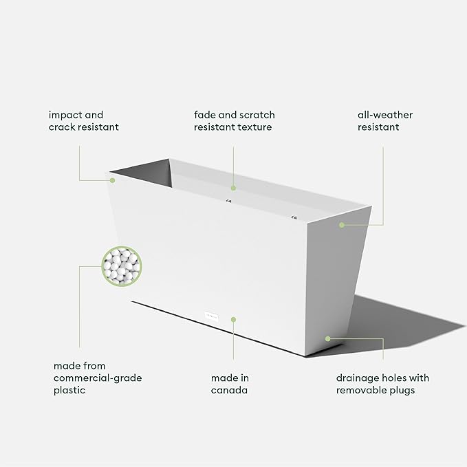 Veradek Pure Series Midori Trough Planter - Large Rectangular Planter for Indoor or Outdoor Deck/Porch | Durable All-Weather Use with Drainage Holes | Modern Decor for Shrubs, Flowers, Small Plants