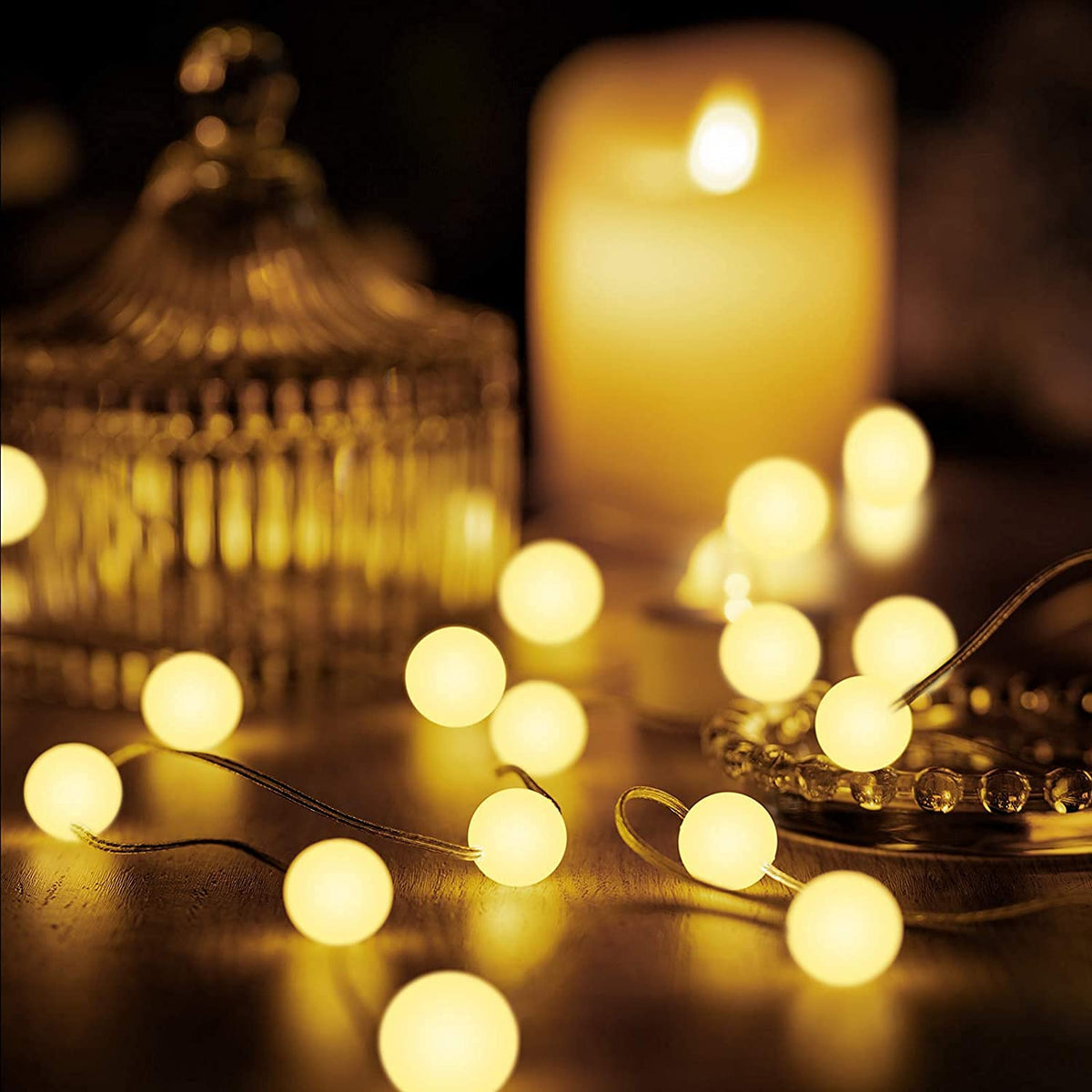 Hiboom 2 Pack Globe Ball String Lights, 10 Ft 30 LEDs 8 Lighting Modes