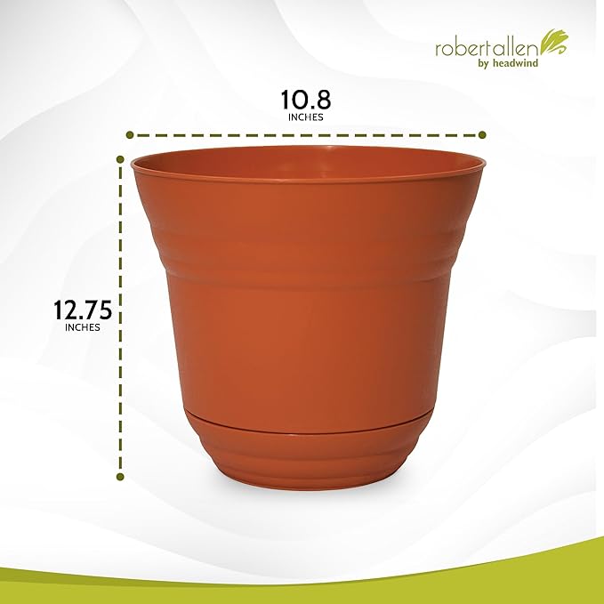 Headwind Traverse Planters – 12" 2 Pack Plastic Plant Pot in Tango Orange - Indoor & Outdoor Pots for Plants with Drainage - Decorative Plant Pot, Flower Pots Outdoor for Garden by Robert Allen