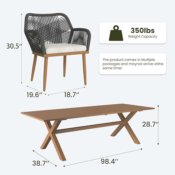 LayinSun Outdoor Dining Set for 10, 11 Pieces Patio Furniture Sets with Aluminum Dining Table and Rope Weave Chairs