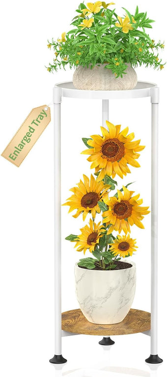 KMOTASUO 2 Tier White Plant Stand Indoor for Large Tall Heavy Duty Planter, Multiple Sturdy Metal Flower Corner Rack for Narrow House Floor, Iron Vertical Level Round Orchi Holder Organizer, Modern