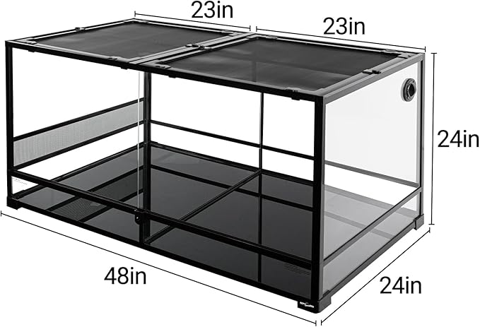 REPTIZOO 120 Gallon Large Reptile Terrarium Tank, 48" x 24" x 24" Front Opening Terrarium Glass Reptile Tank with Screen Ventilation, Supporting Used as 2 Separate Habitats Easy Assembly
