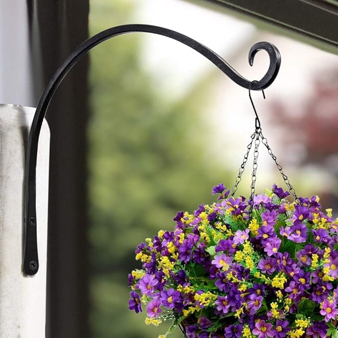 Gtongoko 2 Pack 14 Inch Plant Hangers Outdoor Metal, Plant Hooks for Wall Indoor, Outdoor Hooks for Hanging Bird Feeders, Plant Bracket, Lanterns, Wind Chinme, Black