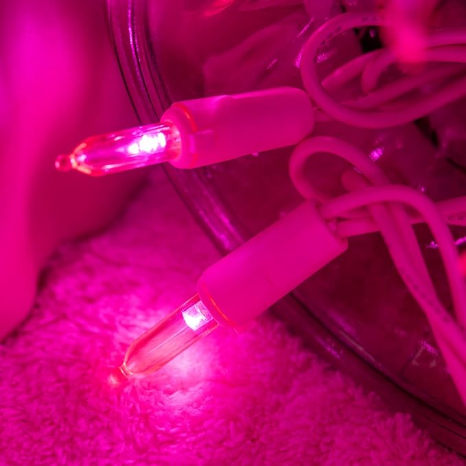 YULETIME Pink LED Christmas Lights with Pink Wire, 33 ft 100 Count UL Certified Commercial Grade Holiday String Light Set
