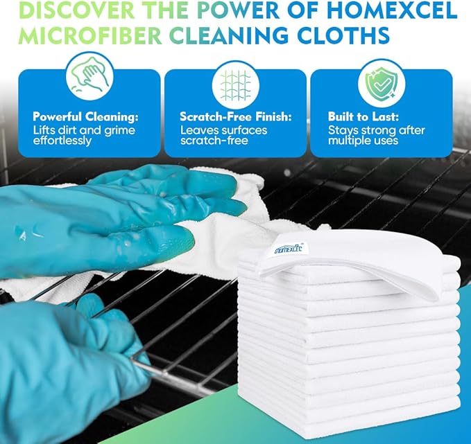 HOMEXCEL White Microfiber Cleaning Cloth 12 Pack, 12.5 x 12.5 inch Microfiber Towels for Cars, Ultra Absorbent Car Washing Cloth, Lint Free Streak Free Cleaning Rags for Car, Kitchen, and Window