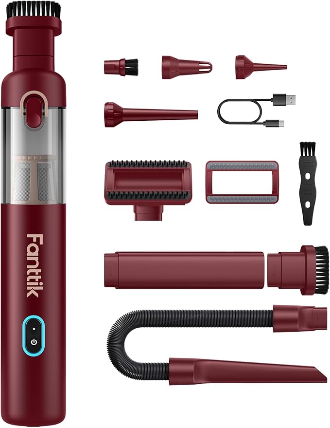 Fanttik Slim V8 APEX Car Vacuum, 4-in-1 Portable Mini Cordless Vacuum with 19000pa Suction Power, Type-C Charge, 2 Suction Modes, Handheld Vacuum for Small Jobs, Car, Office Desk, Keyboards (Red)