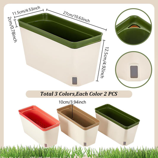 PH PandaHall 6 Sets Window Herb Planter Box Self Watering Plant Pots, 10.6 Inch Rectangular Flower Pots with Water Level Indicator for Windowsill Patio Garden Flowers Seedlings
