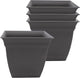 The HC Companies 6 Inch Eclipse Square Planter Pots with Drainage Holes & Attached Saucer, Lightweight UV-Resistant Plastic Indoor Outdoor Planters, 4-Pack Flower Pots for Garden Home Decor, Warm Gray