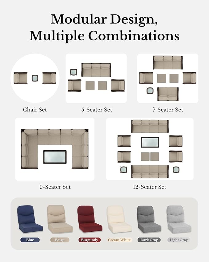 HILLGA Luxury Patio Furniture Set with 6-inch Thick Cushion, Outdoor High Back Swivel Rocker Patio Chairs, 5PCS Wicker Conversation Set for Deck Yard and Poolside, Blue (V2)