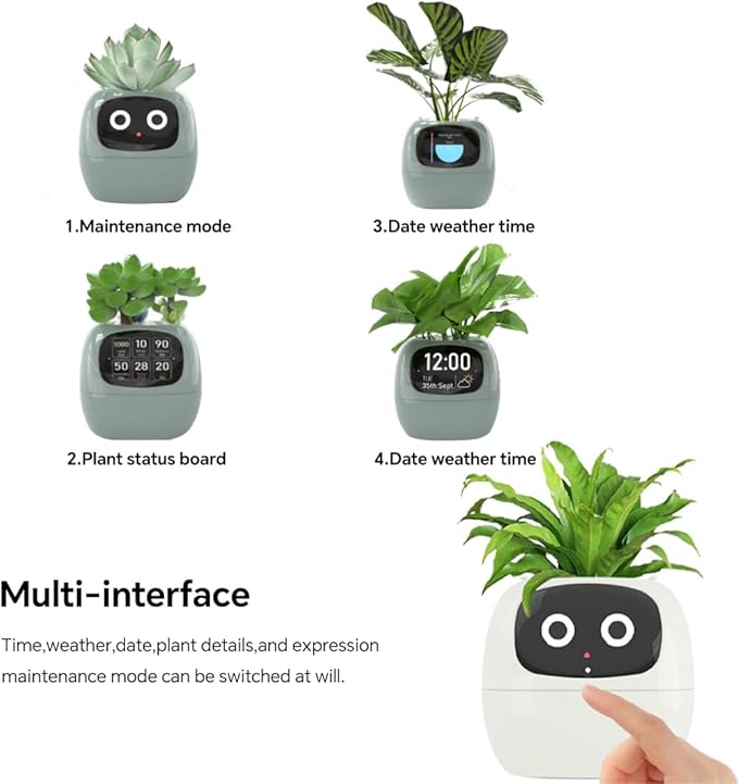 Odpaltoy Smart Plant Pot with Expression, AI Intelligent Flower Pot for Indoor Decoration, Smart Garden Pot with Water/Light/Temperature Sensors, Ivy AI Planter ((Yellow)