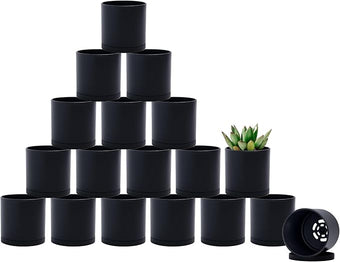 D'vine Dev 18 Pack 2.5 Inch Mini Plastic Plant Pots, Small Garden Planters for Plant with Drainage Holes and Saucers, Black Color, 74-Y-B-5