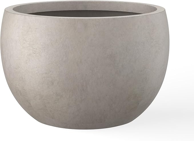Kante 15.7" Dia Round Concrete Planter, Outdoor/Indoor Large Bowl Plant Pots with Drainage Hole and Rubber Plug for Garden Patio Balcony Home, Weathered Concrete