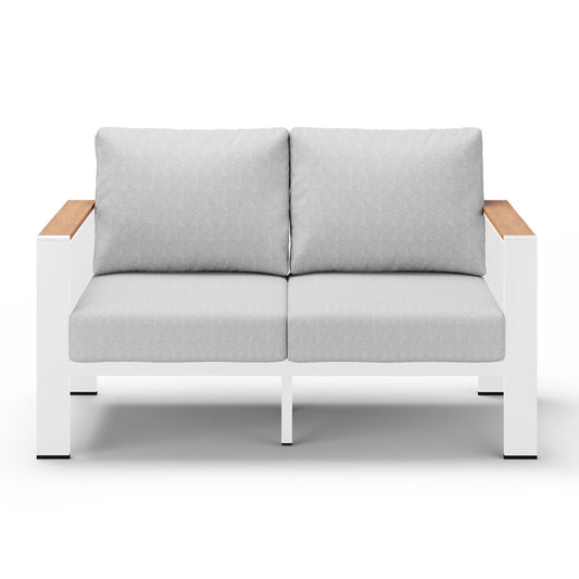 ComfCove Aluminum Outdoor Patio Furniture Loveseat, All-Weather Patio Conversation Sets with Washable Thick Cushion, Morden Patio Furniture Set for Porch, Balcony, Deck, Yard, White