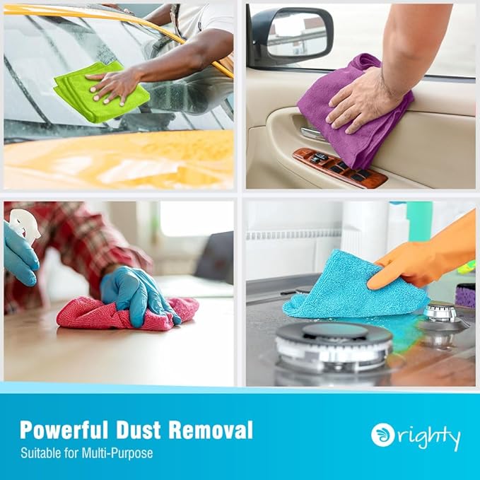 Orighty Microfiber Cleaning Cloth Pack of 12, Microfiber Towels for Cars, Highly Absorbent Car Cleaning Supplies, Lint Free Cloths Clean Rags for Car Care, House, Kitchen, 12x12 inch