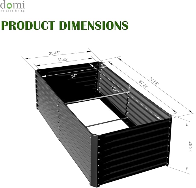 Domi 6x3x2ft Metal Raised Garden Beds Outdoor, Thickened Galvanized Steel Deep Root Planter Box with Stabilizing Bars & Rubber Edging for Vegetables, Flowers, Herbs - Dark Gray