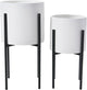 Main + Mesa Modern Boho Embossed Metal Planters with Stands, White and Black, Set of 2 Sizes