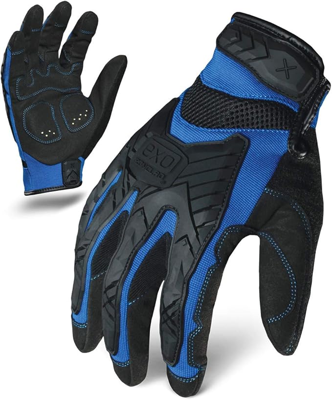 Ironclad EXO Motor Impact Glove; Work Gloves, TPR Impact Protection, (1 Pair), EXO2-MIGB-04-L,Black & Blue