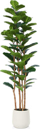 OAKRED Artificial Fiddle Leaf Fig Tree with White Planter, 6ft Tall Fake Tree with Natural Wood Trunk for Home Decor, Faux Ficus Tree Fake Moss for Indoor Office Living Room