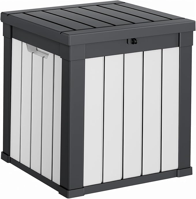40 Gallon Resin Deck Box, Lockable Patio Outdoor Storage Box for Furniture, Garden Tools and Tools Storage, Waterproof Outside Storage Boxes - Black&White