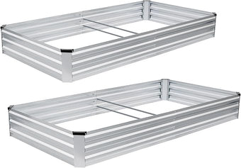 G GOOD GAIN 8x4x1ft Galvanized Raised Garden Bed, Heavy-Duty Metal Planter Boxes Outdoor for Vegetables Flowers Herbs, Silver(2 Pack)