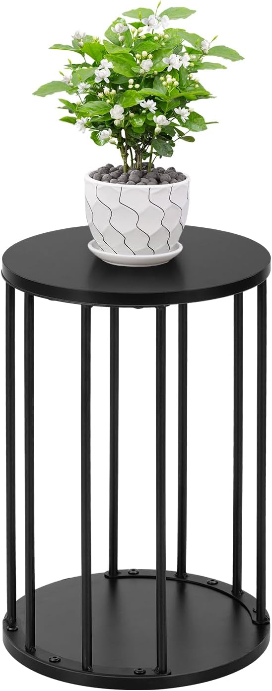 Leinade Plant Stand Indoor,small plant stool,Flower Pot Corner stand holder,Mid Century Heavy Duty Metal Tall Home Decor,Modern Round End Table,Small Rustic Display Stand for Living Room,Bedroom(Black,18In)