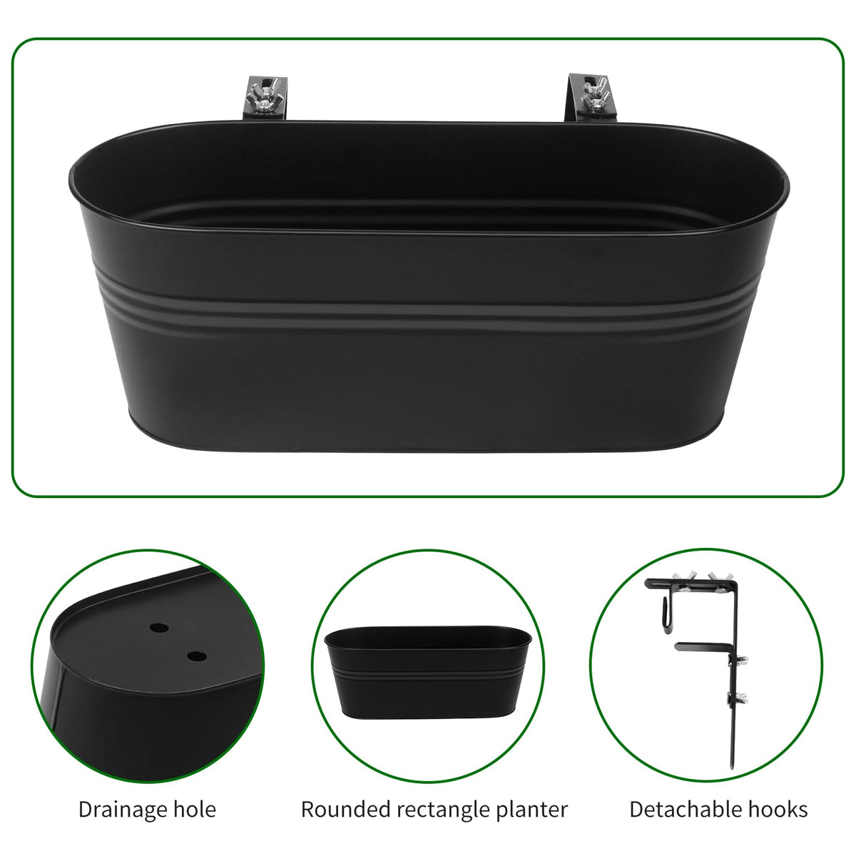 Holensun Railing Planter Box 16 Inch with Adjustable Brackets (4PCS)