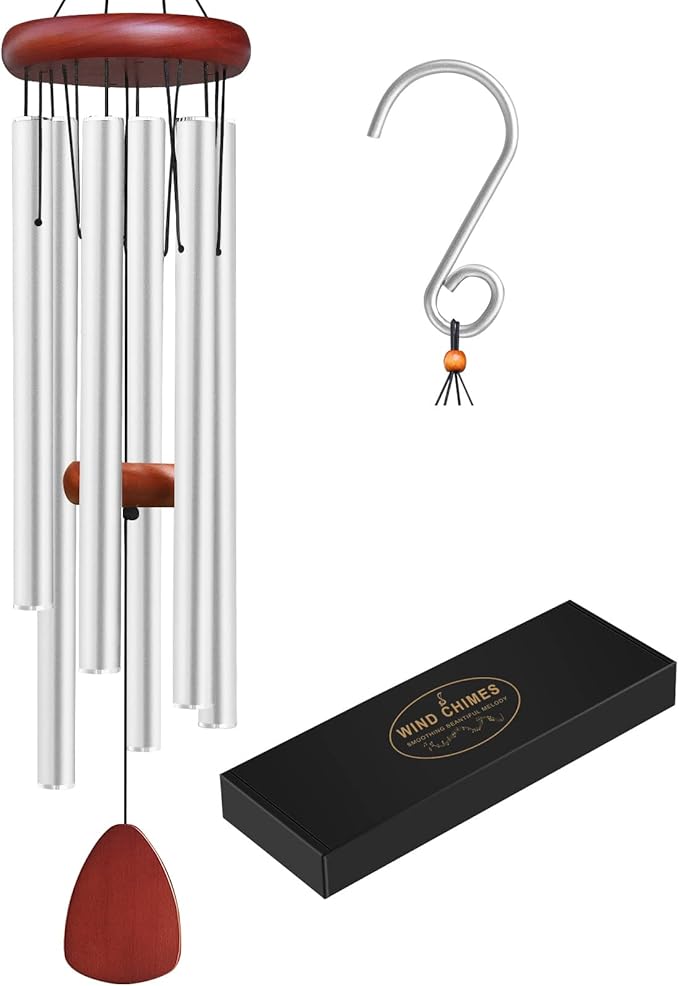 Large Aluminium Wind Chimes Outside, Soothing Melodic Memorial Sympathy Wind Chime, Suitable Outdoor Garden Decor, Gift for Mom Women Neighbors (Silver Wind Chimes-36)