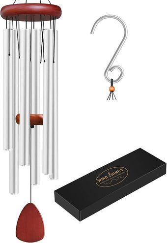 Large Aluminium Wind Chimes Outside, Soothing Melodic Memorial Sympathy Wind Chime, Suitable Outdoor Garden Decor, Gift for Mom Women Neighbors (Silver Wind Chimes-36)