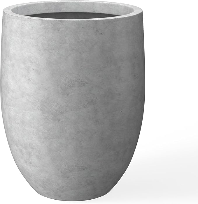 Kante 21.7" H Natural Concrete Tall Planter, Large Outdoor Indoor Decorative Pot with Drainage Hole and Rubber Plug, Modern Round Taper Style for Home and Patio