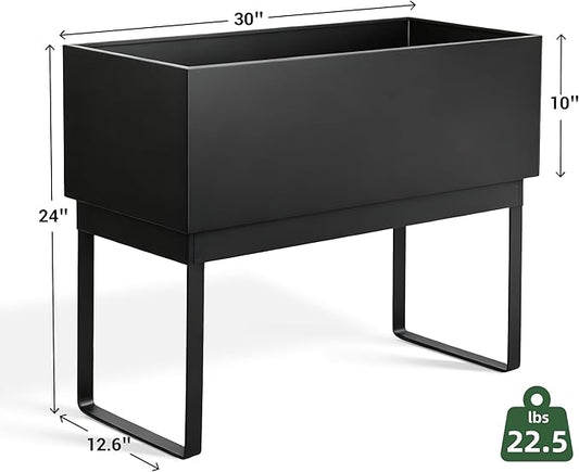 Worth Raised Metal Planter Box with Legs, 30"x12.5"x24" Elevated Garden Bed for Indoor & Outdoor Use – Matte Black Galvanized Steel Planter with Drainage Hole & Plug for Vegetables, Flowers & Herbs