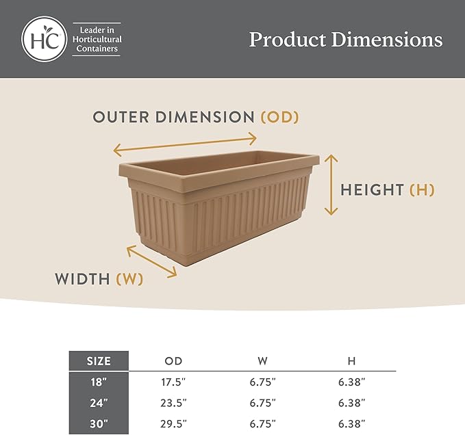 The HC Companies Venetian Window Planter Box w/Drain Plug - Long Planter Box for Windowsills, Balconies & More - Plastic Large Rectangular Planters for Herbs & Flowers (30" Chocolate, Pack of 1)