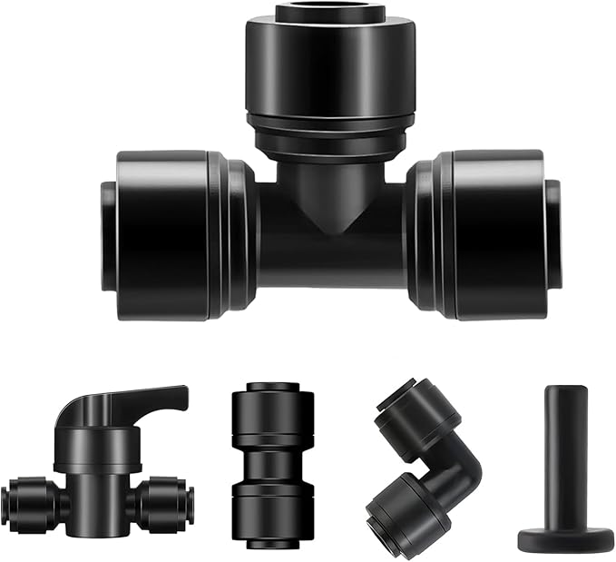 45 Pack Quick Connect 1/4" Drip Tubing Irrigation Fittings Kit Universal 1/4'' Drip Irrigation Tubing Connectors Leak Free Fitting Set Includes 10 Tee 10 Coupling 10 Elbow 10 End Cap 5 Shut Off Valve
